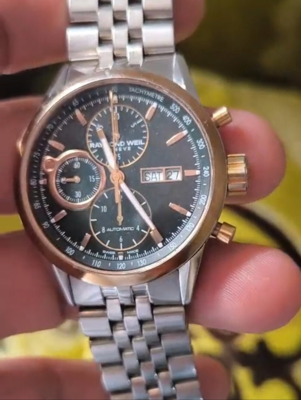 Raymond Weil Two-Tone Rose Gold and Black Chronograph Watch